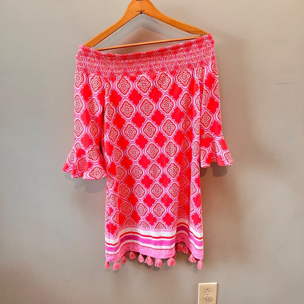 Cabana Life Coral Geo Off The Shoulder Dress- Size S